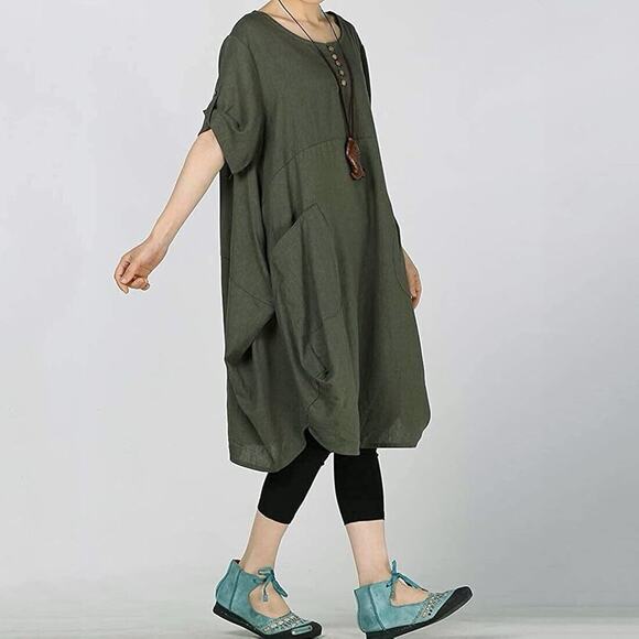 Green Womens Cotton‎ Linen Bubble Tunic Size Small - Picture 1 of 6